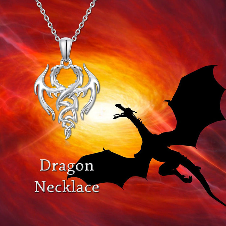 Dragon Necklace 925 Sterling Silver Double Dragon Pendant Necklace Dragon Jewelry Gifts for Women - Super Amazing Store