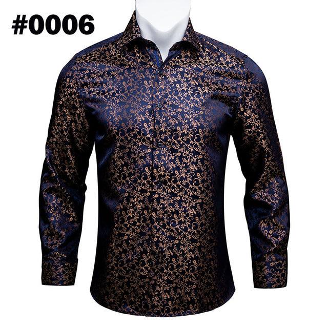 Barry.Wang Teal Paisley Floral Silk Shirts Men Autumn Long Sleeve Casual Flower Shirts For Men Designer Fit Dress Shirt BCY-05 - Super Amazing Store