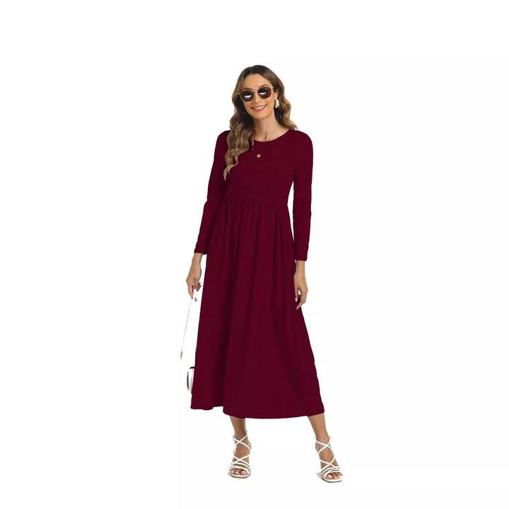 Middle East European And American Arab Muslim Solid Color Dress With Pockets Q2