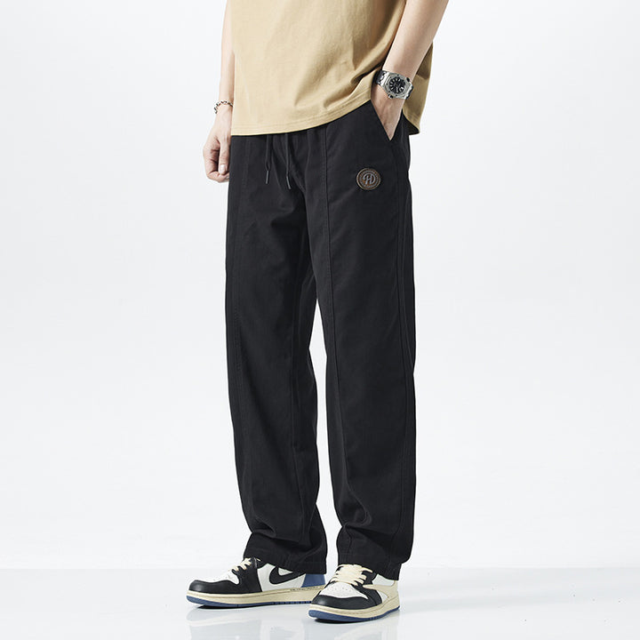 Pure Cotton Casual Pants Men's Autumn And Winter Fleece-lined Thickened Straight Trousers Q2