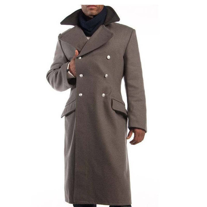 Men's Contrast Collar Woolen Long Coat Q2