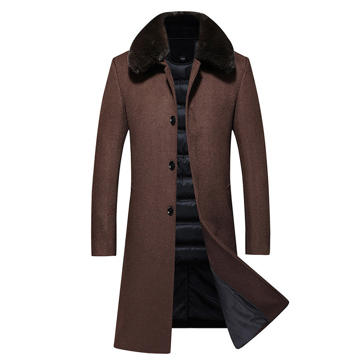 Middle-aged And Elderly Men's Long Down Jacket Woolen Coat Q2