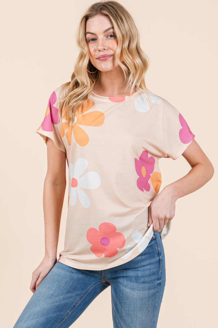 BOMBOM Floral Short Sleeve T-Shirt Trendsi