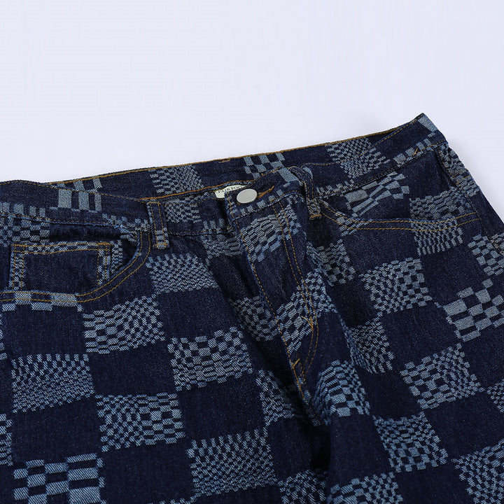 Fashion Checkerboard Jacquard Jeans For Men-Super Amazing Store