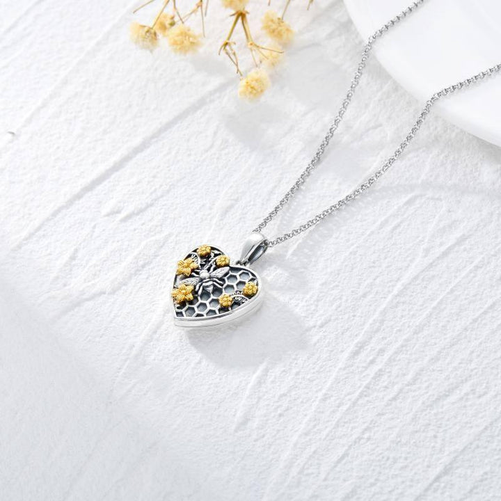 Bee Necklace Sterling Silver Bee Photo Sunflower Heart Locket Forever In My Heart Necklace Jewelry - Super Amazing Store