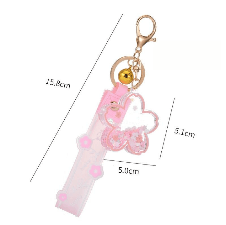 Cartoon Quicksand Cherry Blossom Keychain Acrylic Transparent Flower Oil Drift Bottle Bag Pedants Hangings - Super Amazing Store
