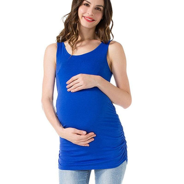 Casual Solid Color Round Neck Wrinkle Maternity Top Vest T-shirt - Super Amazing Store