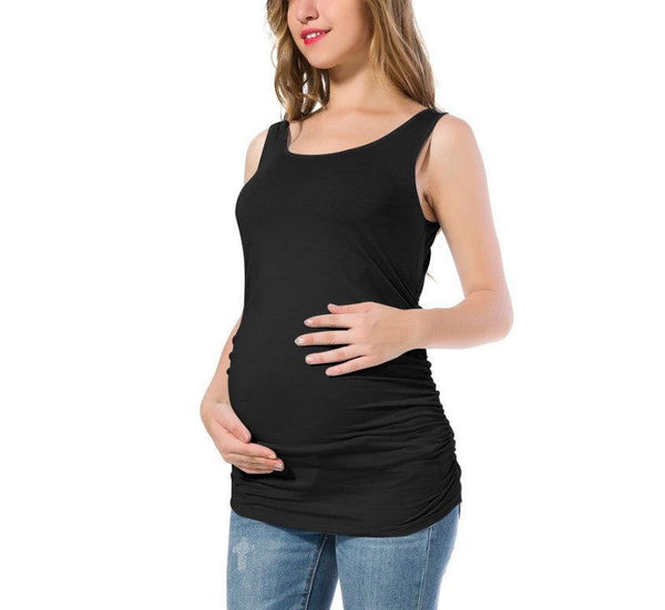 Casual Solid Color Round Neck Wrinkle Maternity Top Vest T-shirt - Super Amazing Store