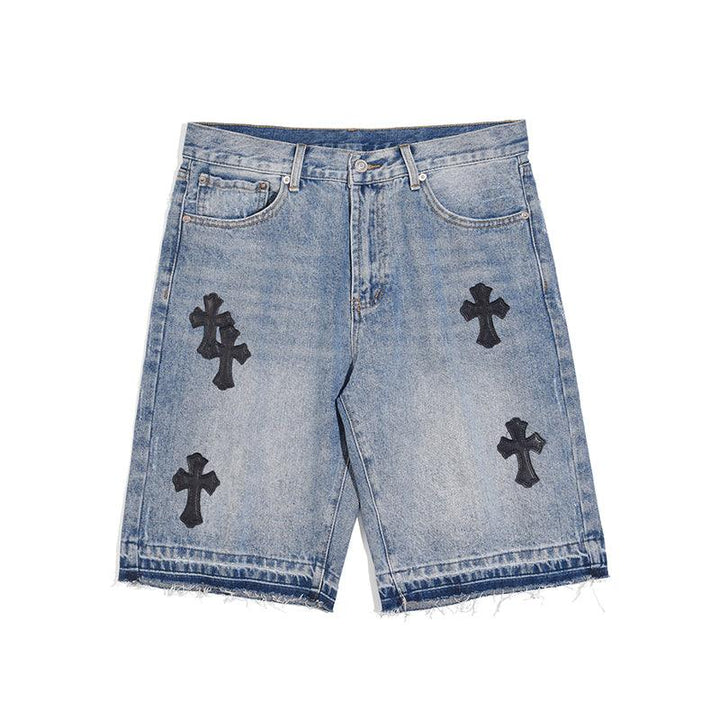 Embroidered Raw Edge Tide Brand Summer Casual Denim Shorts For Men - Super Amazing Store