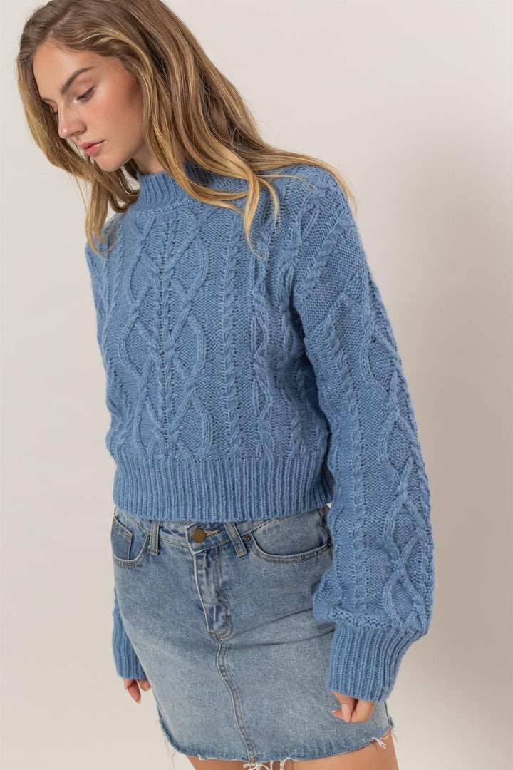 HYFVE Cable-Knit Mock Neck Dropped Shoulder Sweater Trendsi