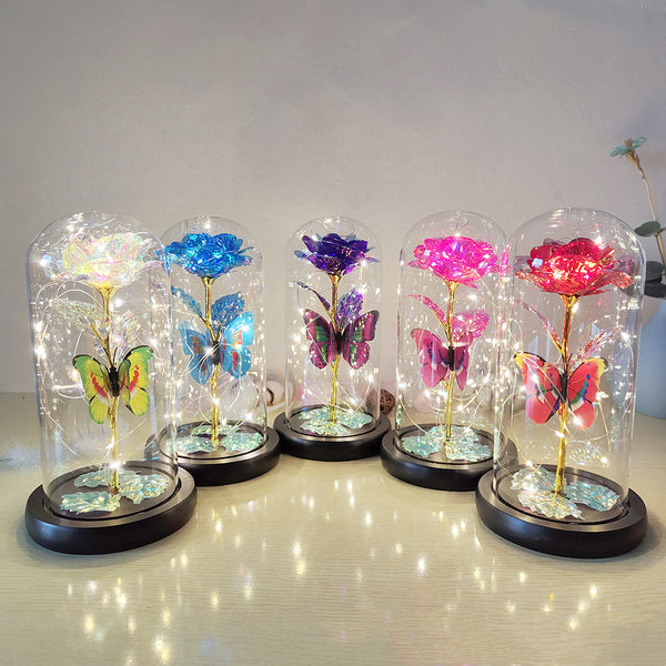 Valentine's Day Gift Eternal Rose LED Light Foil Flower In Glass Cover Mothers Day Wedding Favors Bridesmaid Gift - Super Amazing Store