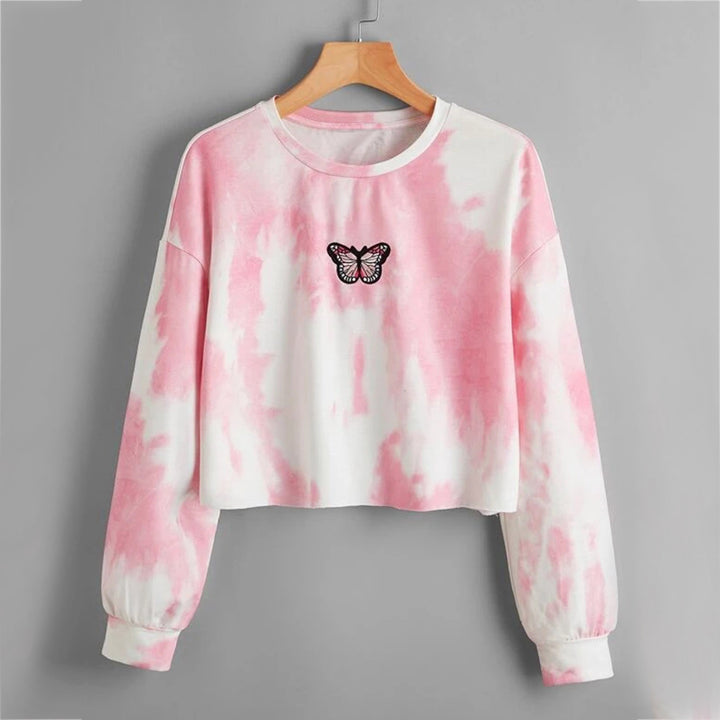 Crop Top Tie Dye Print Women's Sweatshirt - Super Amazing Store