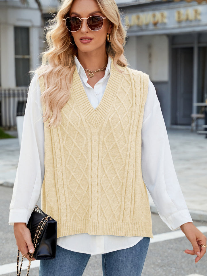 Cable Knit V-Neck Sweater Vest Trendsi