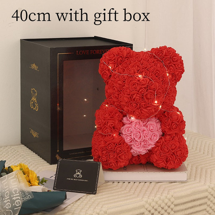 Rose Bear Eternal Flower Rose Teddy Bear PE Foam Bear 25cm