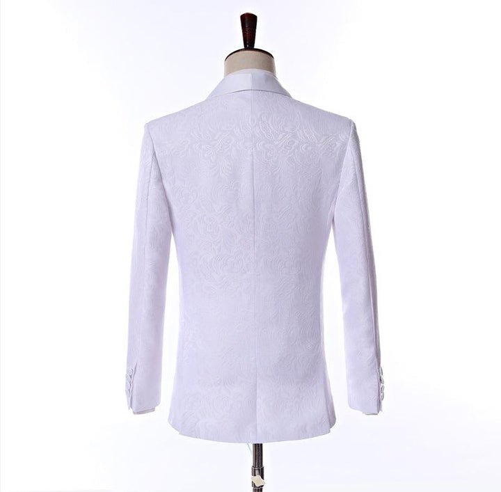 Custom Size Jacquard Groomsmen White Groom Tuxedos Shawl - Super Amazing Store