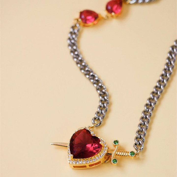 Women's Fashionable Simple Ruby Heart Necklace - Super Amazing Store