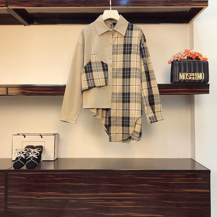 Women's New Patchwork Long Sleeve Plaid Shirt - Super Amazing Store