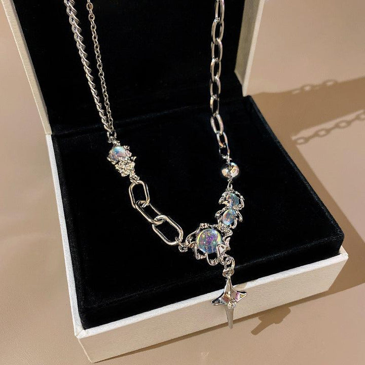 Asterism Moonstone Stitching Cross Clavicle Chain - Super Amazing Store