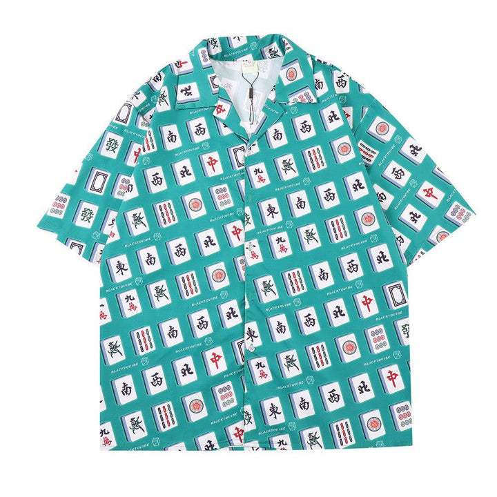 Tide Brand Trend Mahjong Pattern Printing Short-sleeved Shirt Men - Super Amazing Store