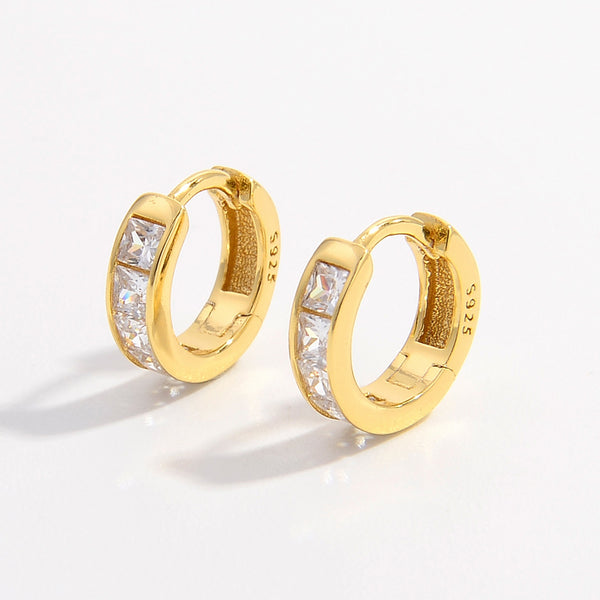 925 Sterling Silver Inlaid Zircon Huggie Earrings Trendsi