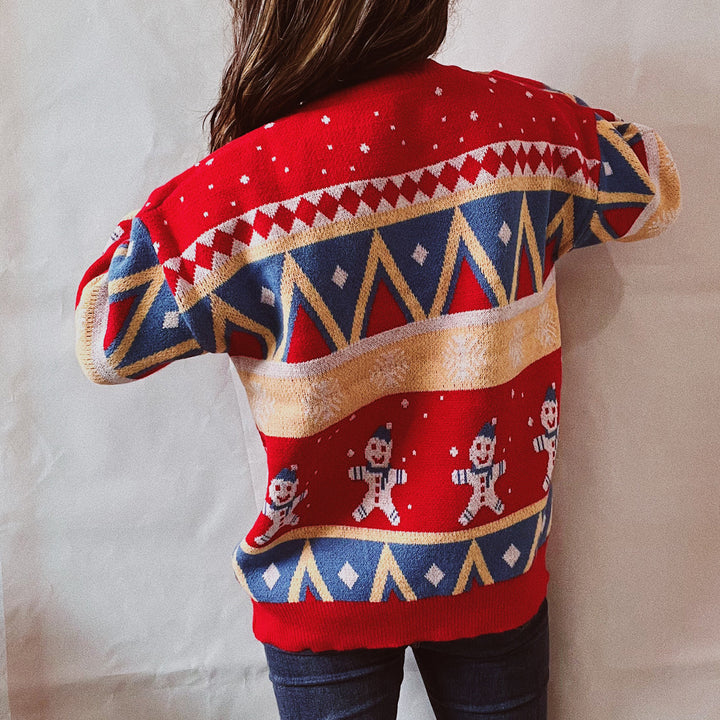 Printed Round Neck Long Sleeve Sweater Trendsi