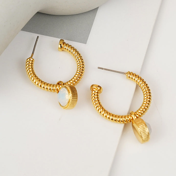 Rope Cat's Eye Stone C-Hoop Earrings Trendsi