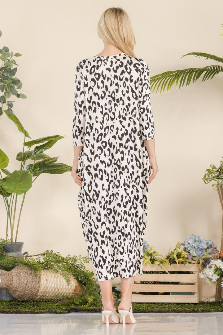 Celeste Full Size Leopard Contrast Dress with Pockets Trendsi