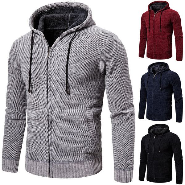 Thick Loose Casual Sweater Men's Cardigan Sweater Plus Fleece Hoodie Sweater - Super Amazing Store