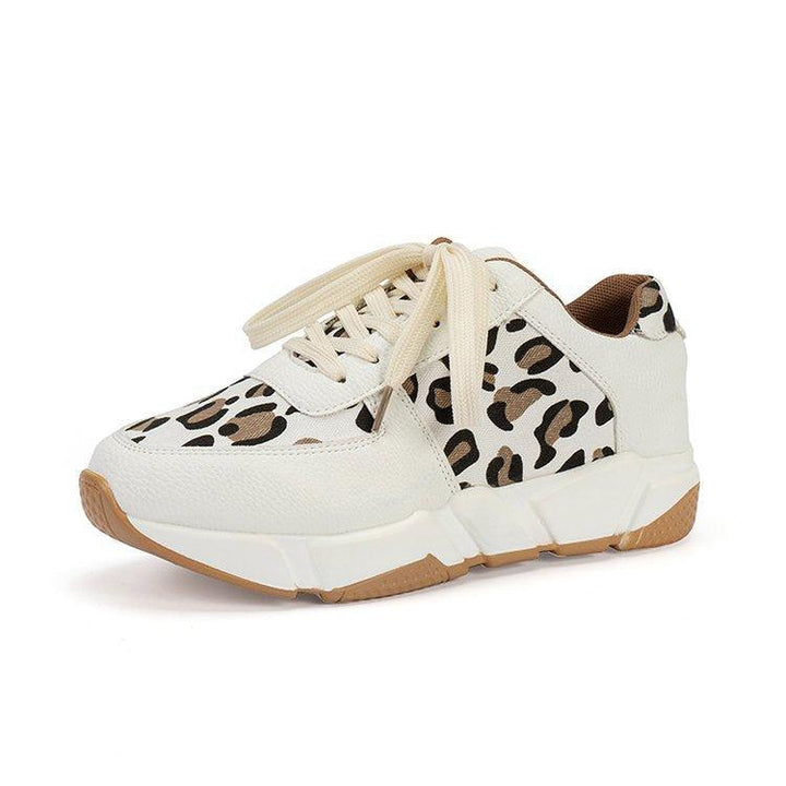 Large Size Leopard Print Casual Pumps Women's Spring And Autumn New Flat Lace-up Sports Casual Shoes - Super Amazing Store