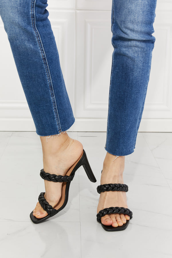 MMShoes In Love Double Braided Block Heel Sandal in Black Trendsi