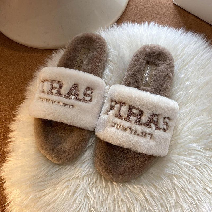 Fumao Warm Fashion Embroidered Outerwear Letter Slippers - Super Amazing Store