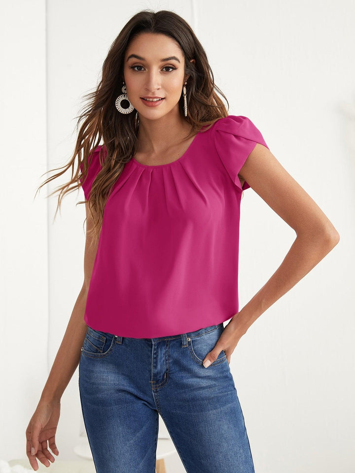 Chiffon Solid Color Short-sleeved Round Neck Casual - Super Amazing Store