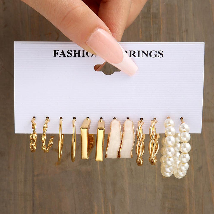 Creative Retro Geometric Pearl Earrings Set - Super Amazing Store