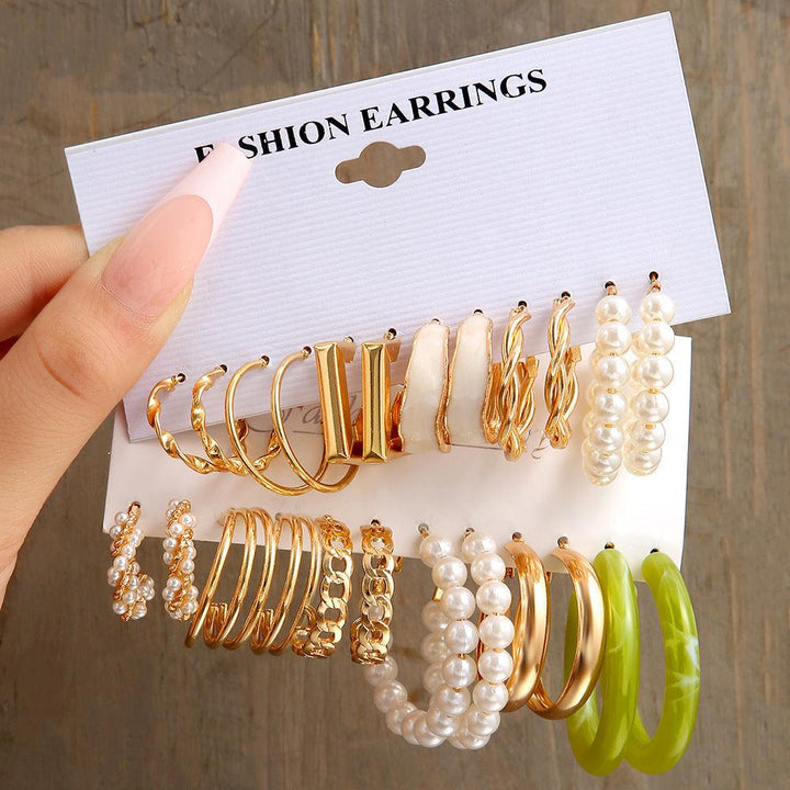 Creative Retro Geometric Pearl Earrings Set - Super Amazing Store