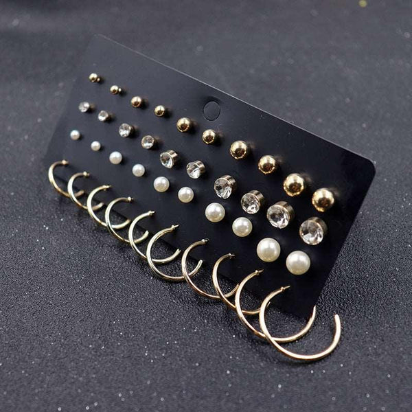 20 Pairs One Card Set Pearl Rhinestone Small Circle Stud Earrings - Super Amazing Store