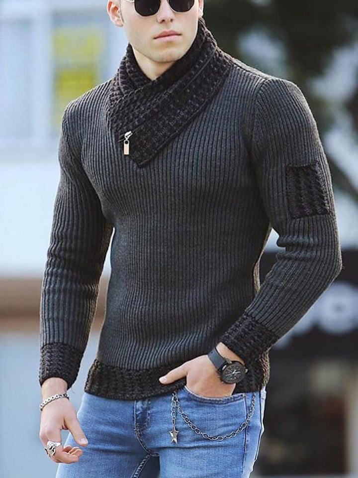 Independent Station Casual Slim Knit Pullover Long-sleeved Scarf Collar Sweater Men's - Super Amazing Store