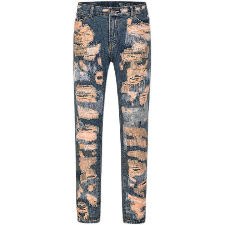 High Street Retro Washed Straight Hole Blasted Street Personalized Jeans Men - Super Amazing Store