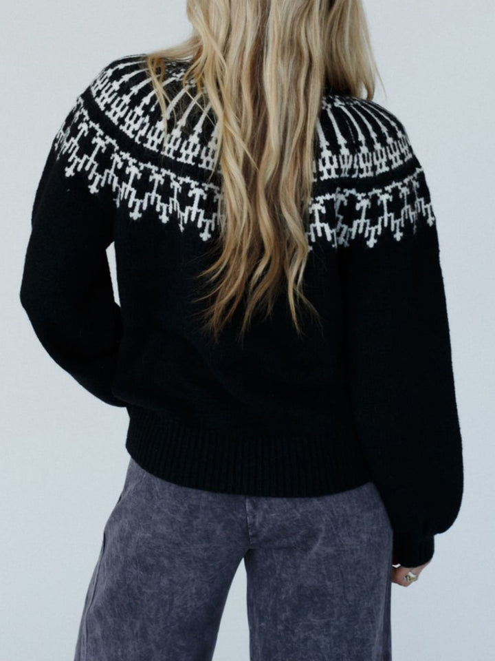 Contrast Turtleneck Long Sleeve Sweater Trendsi