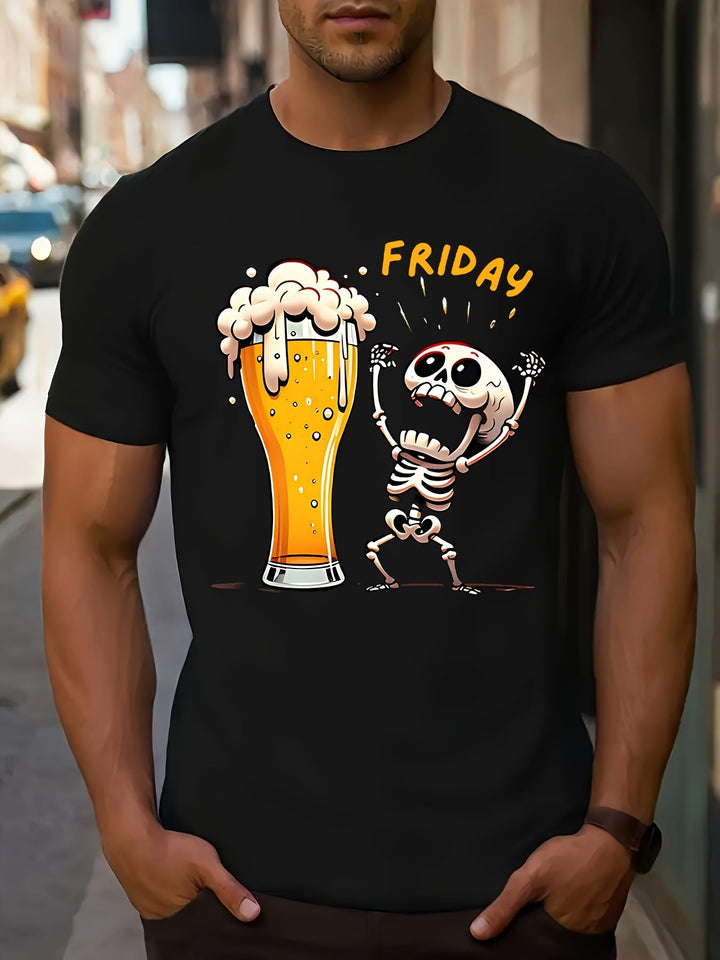 Fridan Skull Print Fashion T-shirt, Round Neck Short Sleeved Top, Patterned T-shirt For Men's Summer Clothing, Men's Matching Super Amazing Store