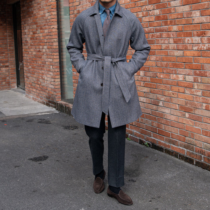 Men's Herringbone Wool Slim Fit Mid Length Coat Q2