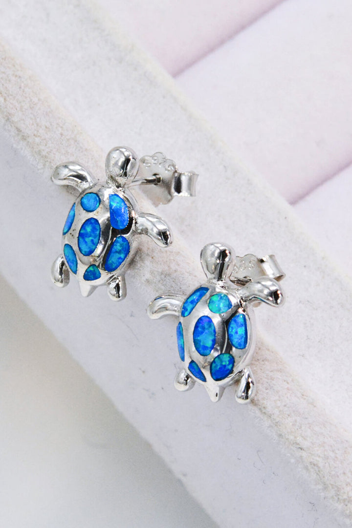 Opal Turtle Platinum-Plated Stud Earrings Trendsi