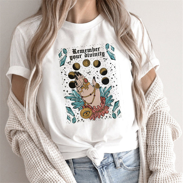 Fashion Tarot Women Print T-shirts Female Cartoon Tops - Super Amazing Store