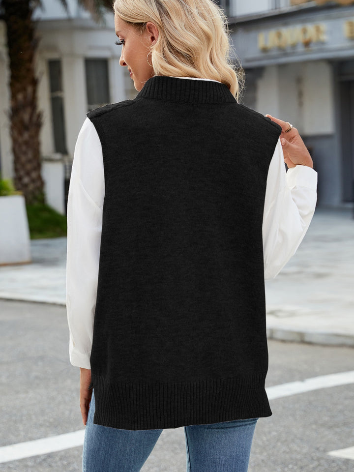 Cable Knit V-Neck Sweater Vest Trendsi