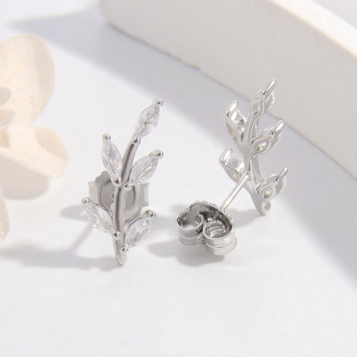 925 Sterling Silver Zircon Leaf Shape Earrings Trendsi