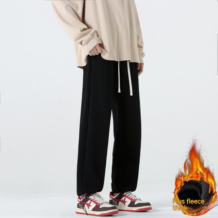 Autumn And Winter Straight Wide Leg Casual Trousers Drape Fleece-lined Thickening Exercise Q2