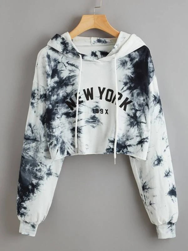 Crop Top Tie Dye Print Women's Sweatshirt - Super Amazing Store