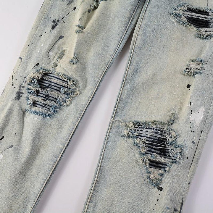 Light Colored Paint Splashing Ink Making Old Washed Jeans For Men - Super Amazing Store