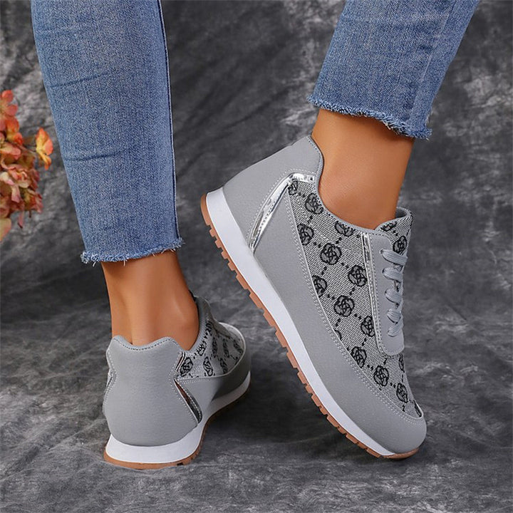 Flower Print Lace-up Casual Lightweight Breathable Sneakers Running Sports Shoes Women Flats Q2