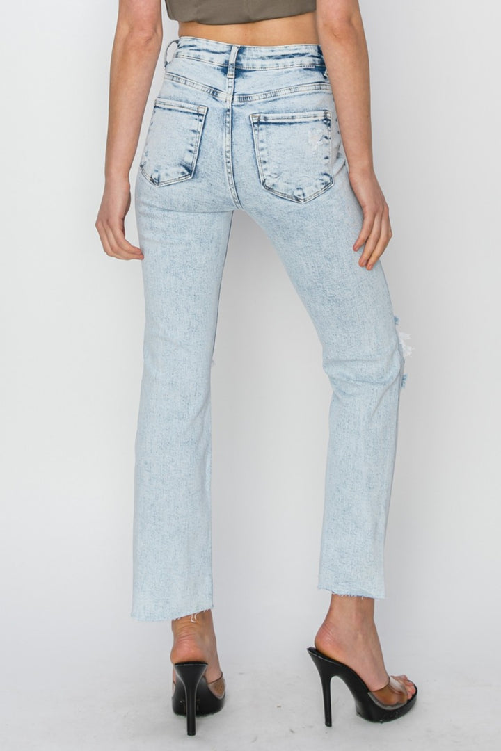 RISEN High Rise Distressed Ankle Jeans Trendsi