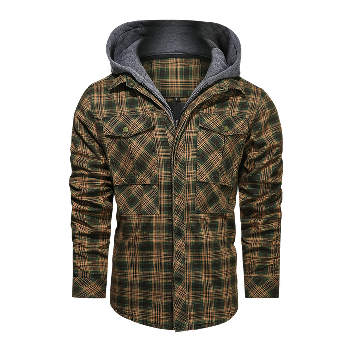 Men's Long-sleeved Plaid Jacket Regular Fit Fleece Detachable Hoodies Jackets - Super Amazing Store